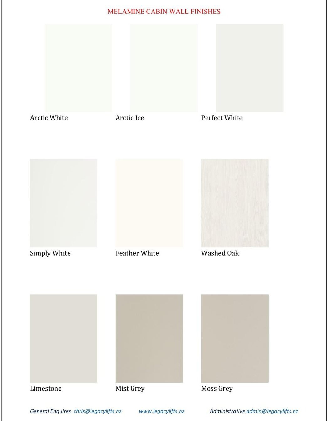 Melamine cabin finishes — whites and light greys