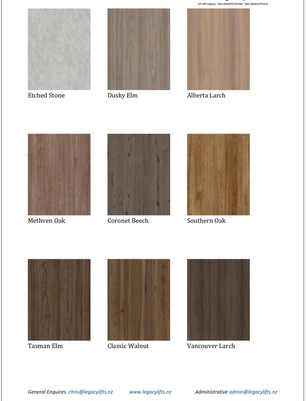 Melamine cabin finishes — oak and elm tones