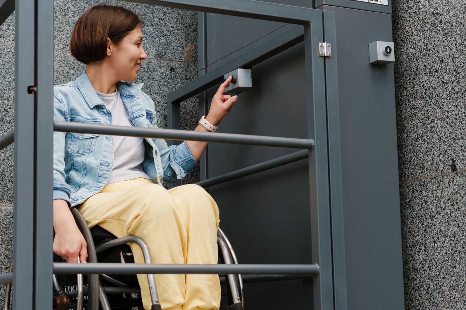 Wheelchair-accessible lift in use